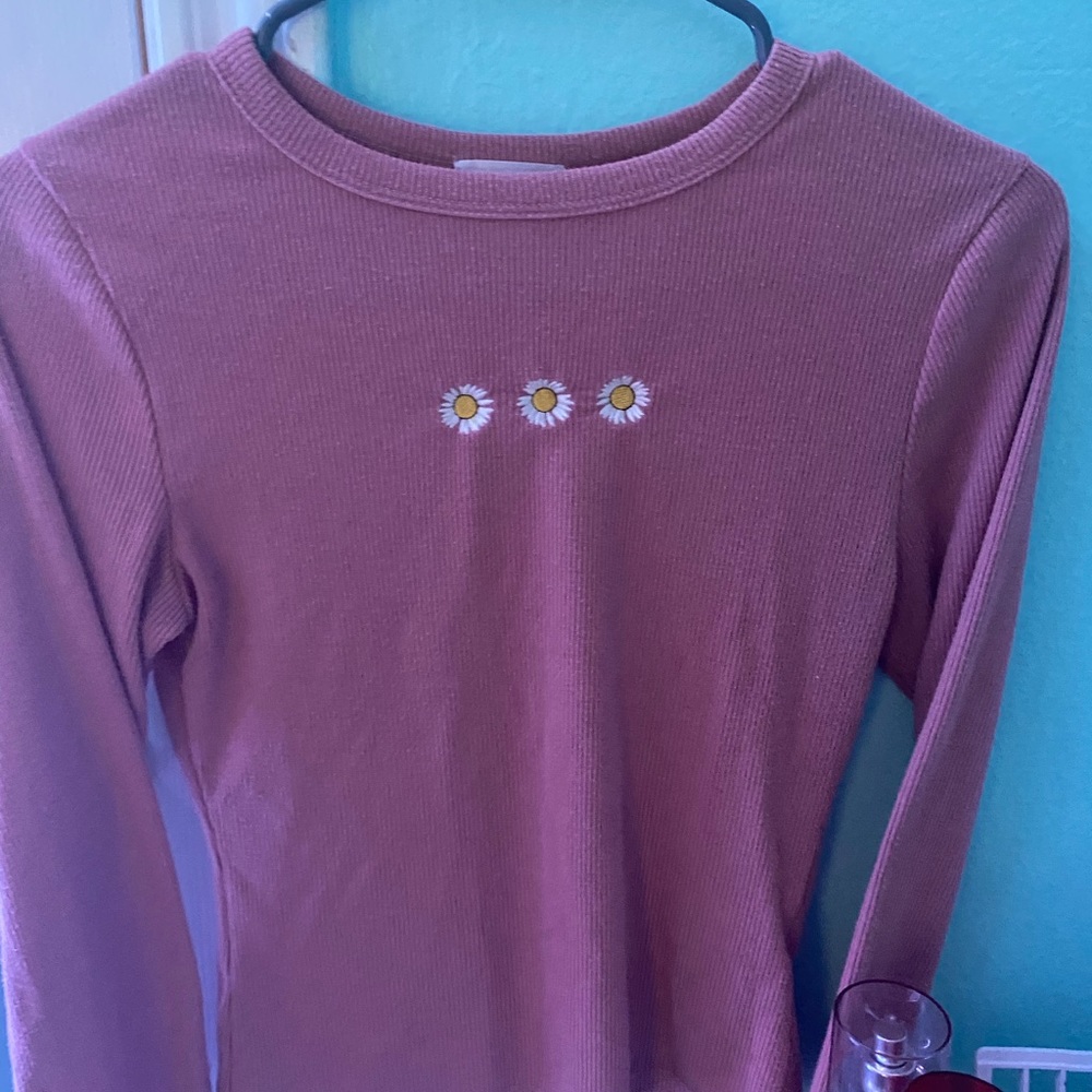 Pink long sleeve crop top tight shirt